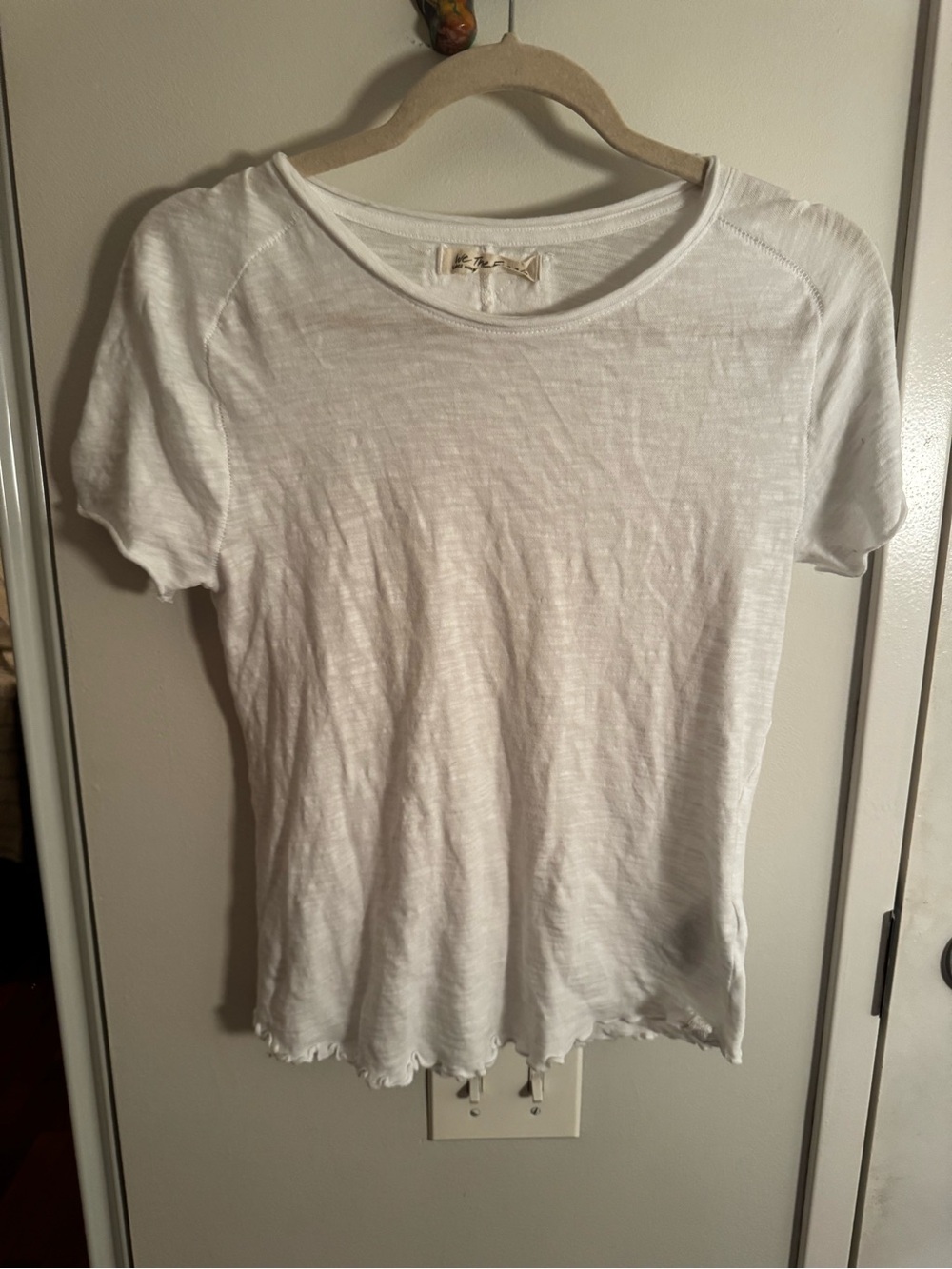 Free People White Fitted Lettuce Edge Tee L